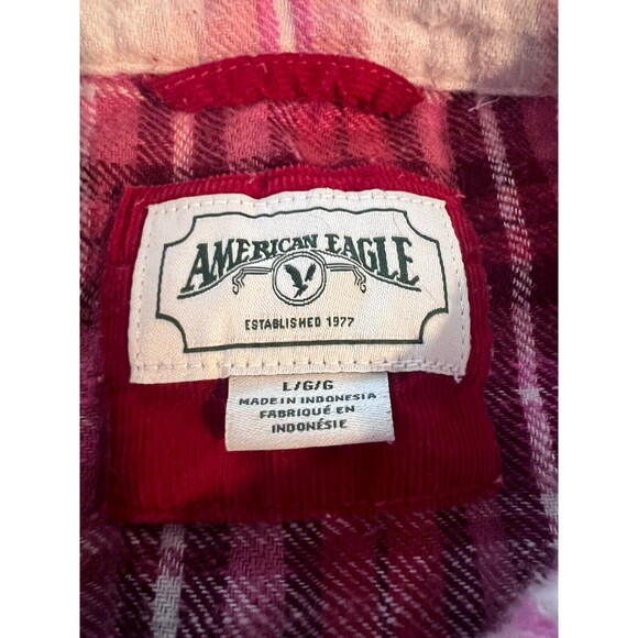 American Eagle Cropped Flannel Shirt Large Pink Grunge Girly Cute 90s Y2K Casual - Picture 4 of 8